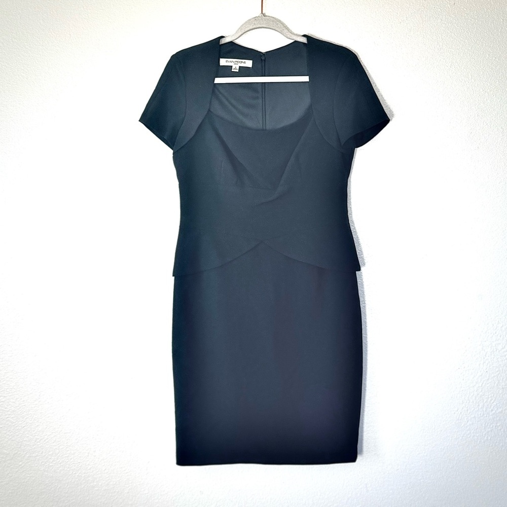 EVAN-PICONE BLACK PEPLUM SHEATH DRESS SHORT SLEEVE SQUARE NECK SIZE 6 - Picture 2 of 10